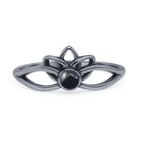Minimalist 7.7mm Black Agate Lotus Ring 925 Sterling Silver