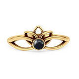 Minimalist 7.7mm Black Agate Lotus Ring 925 Sterling Silver