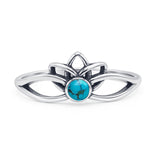 Minimalist 7.7mm Turquoise Lotus Ring 925 Sterling Silver