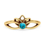 Minimalist 7.7mm Turquoise Lotus Ring 925 Sterling Silver