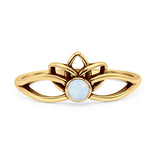 Minimalist 7.7mm Lab Created White Opal Lotus Ring 925 Sterling Silver