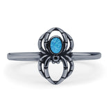 Minimalist 11.5mm Oval Lab Created Blue Opal Spider Ring Oxidized 925 Sterling Silver