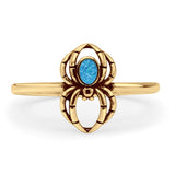 Minimalist 11.5mm Oval Lab Created Blue Opal Spider Ring Oxidized 925 Sterling Silver