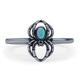 Minimalist 11.5mm Oval Turquoise Spider Ring Oxidized 925 Sterling Silver