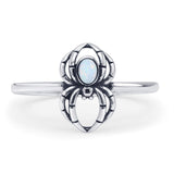 Minimalist 11.5mm Oval Lab Created White Opal Spider Ring Oxidized 925 Sterling Silver