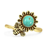 Minimalist 17mm Turquoise Flower & Bee Oxidized Ring 925 Sterling Silver