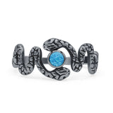 Minimalist 9.6mm Lab Created Blue Opal Snake Ring 925 Sterling Silver