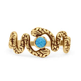Minimalist 9.6mm Lab Created Blue Opal Snake Ring 925 Sterling Silver