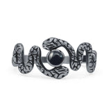 Minimalist 9.6mm Black Agate Snake Ring 925 Sterling Silver