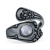 Minimalist 19mm Moonstone Silver Spoon Oxidized Ring 925 Sterling Silver