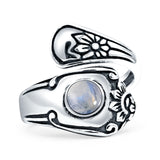 Minimalist 19mm Moonstone Silver Spoon Oxidized Ring 925 Sterling Silver