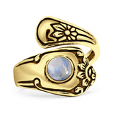Minimalist 19mm Moonstone Silver Spoon Oxidized Ring 925 Sterling Silver