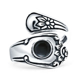Minimalist 19mm Black Onyx Silver Spoon Oxidized Ring 925 Sterling Silver