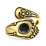 Minimalist 19mm Black Onyx Silver Spoon Oxidized Ring 925 Sterling Silver