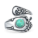 Minimalist 19mm Turquoise Silver Spoon Oxidized Ring 925 Sterling Silver