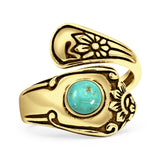 Minimalist 19mm Turquoise Silver Spoon Oxidized Ring 925 Sterling Silver