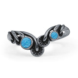 Minimalist 9.5mm Lab Created Blue Opal Mushroom Chevron Ring 925 Sterling Silver