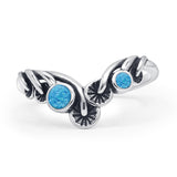 Minimalist 9.5mm Lab Created Blue Opal Mushroom Chevron Ring 925 Sterling Silver