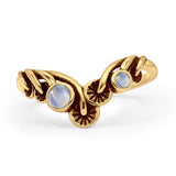 Minimalist 9.5mm Moonstone Mushroom Chevron Ring 925 Sterling Silver