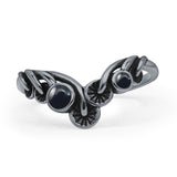 Minimalist 9.5mm Black Agate Mushroom Chevron Ring 925 Sterling Silver