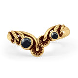 Minimalist 9.5mm Black Agate Mushroom Chevron Ring 925 Sterling Silver