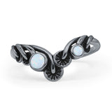 Minimalist 9.5mm Lab Created White Opal Mushroom Chevron Ring 925 Sterling Silver