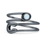 Minimalist 12.5mm Lab Created White Opal Safety Pin Oxidized Ring 925 Sterling Silver