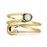 Minimalist 12.5mm Lab Created White Opal Safety Pin Oxidized Ring 925 Sterling Silver