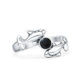 Minimalist 10.6mm Round Black Onyx Dolphin Ring Oxidized 925 Sterling Silver