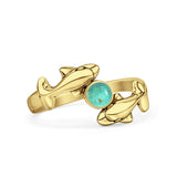 Minimalist 10.6mm Round Turquoise Dolphin Ring Oxidized 925 Sterling Silver