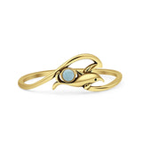Minimalist 7.4mm Round Larimar Dolphin & Wave Ring Oxidized 925 Sterling Silver