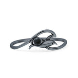 Minimalist 7.4mm Round Black Onyx Dolphin & Wave Ring Oxidized 925 Sterling Silver
