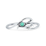 Minimalist 7.4mm Round Turquoise Dolphin & Wave Ring Oxidized 925 Sterling Silver