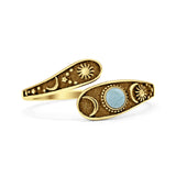 Minimalist 9.5mm Round Larimar Moon Sun Stars Ring Oxidized 925 Sterling Silver