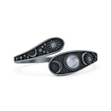 Minimalist 9.5mm Round Moonstone Moon Sun Stars Ring Oxidized 925 Sterling Silver