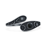 Minimalist 9.5mm Round Black Onyx Moon Sun Stars Ring Oxidized 925 Sterling Silver