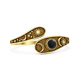 Minimalist 9.5mm Round Black Onyx Moon Sun Stars Ring Oxidized 925 Sterling Silver
