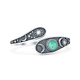 Minimalist 9.5mm Round Turquoise Moon Sun Stars Ring Oxidized 925 Sterling Silver