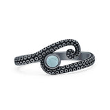 Minimalist 8.7mm Round Larimar Octopus Tentacle Ring Oxidized 925 Sterling Silver