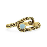 Minimalist 8.7mm Round Larimar Octopus Tentacle Ring Oxidized 925 Sterling Silver