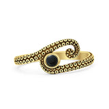 Minimalist 8.7mm Round Black Onyx Octopus Tentacle Ring Oxidized 925 Sterling Silver