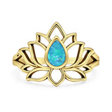 Lab Created Blue Opal Lotus Ring Oxidized 925 Sterling Silver