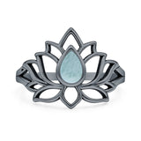 Larimar Lotus Ring Oxidized 925 Sterling Silver