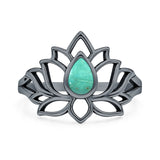 Turquoise Lotus Ring Oxidized 925 Sterling Silver
