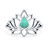Turquoise Lotus Ring Oxidized 925 Sterling Silver