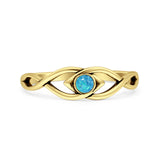 Minimalist 5.6mm Round Lab Created Blue Opal Twisted Eye Ring Oxidized 925 Sterling Silver