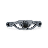 Minimalist 5.6mm Round Black Onyx Twisted Eye Ring Oxidized 925 Sterling Silver