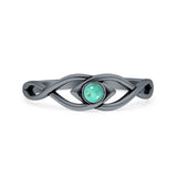 Minimalist 5.6mm Round Turquoise Twisted Eye Ring Oxidized 925 Sterling Silver