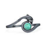 Minimalist 10.8mm Round Turquoise Dolphin Ring Oxidized 925 Sterling Silver