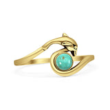 Minimalist 10.8mm Round Turquoise Dolphin Ring Oxidized 925 Sterling Silver
